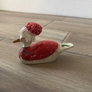 Vintage Hand Painted Red White w/ Hat Wooden Holiday Duck 4.75"